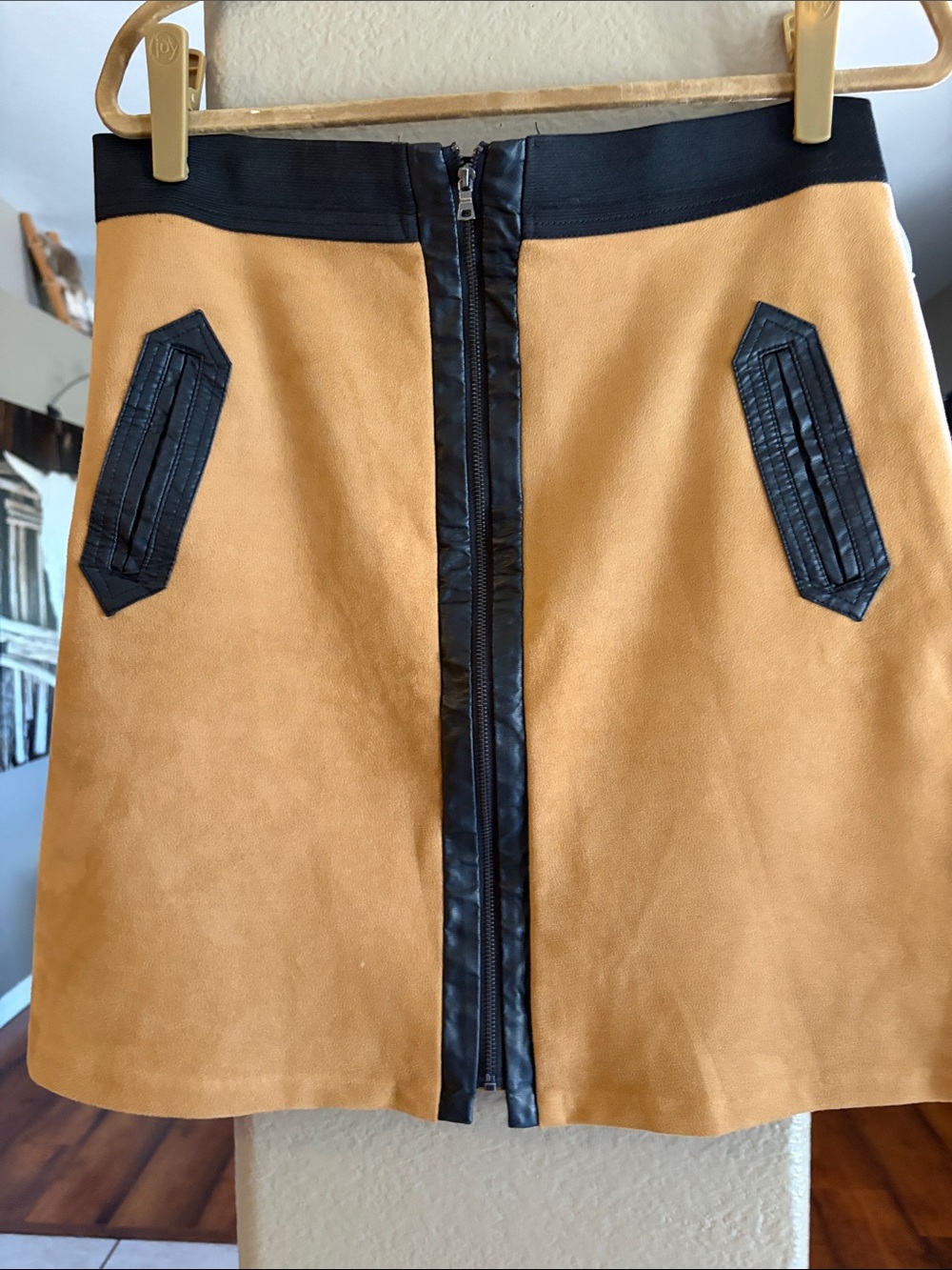 ECI Camel A-Line Skirt with Black Trim